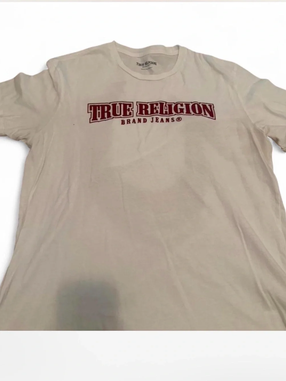True Religion Men’s Cream Tee with Red Chest Logo